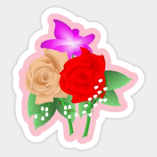 Red and Peach Rose Design Sticker